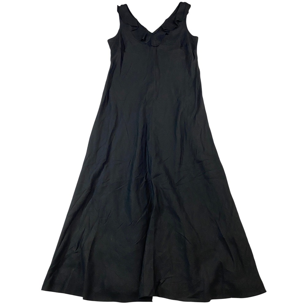 Lennie LNY Black Ruffle V-Neck Sleeveless A-Line Maxi Dress‎ Linen Coastal